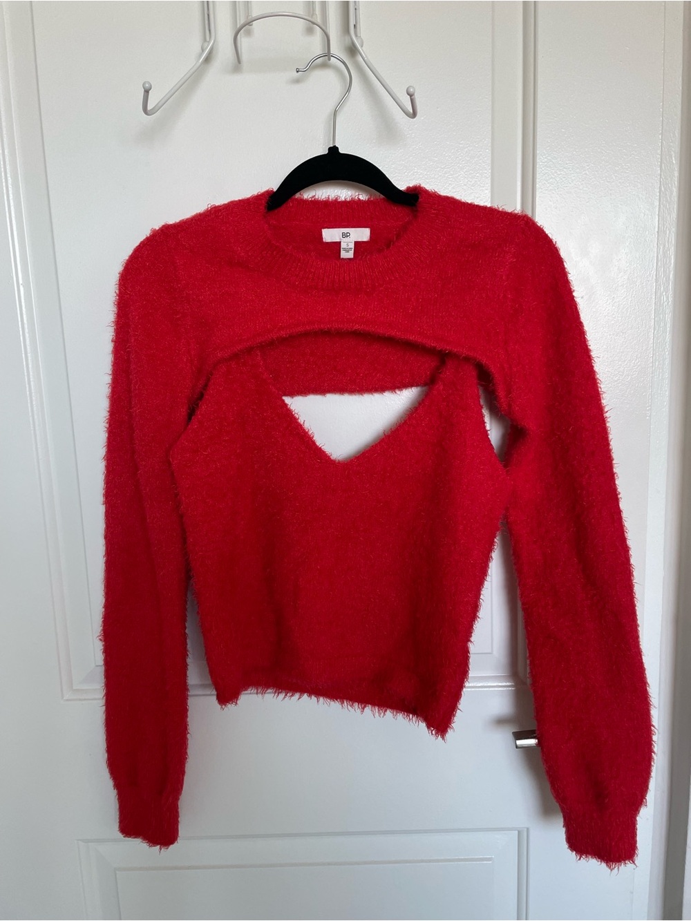 bp Red Fuzzy Cutout Sweater S